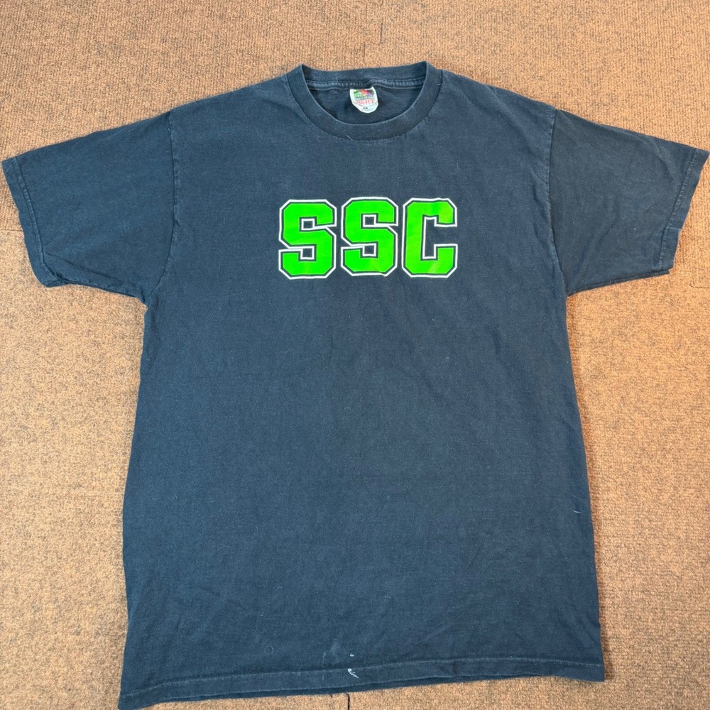 Fruit of the Loom SSC Ski Club T-Shirt Mens Large Black Neon Green Graphic Tee